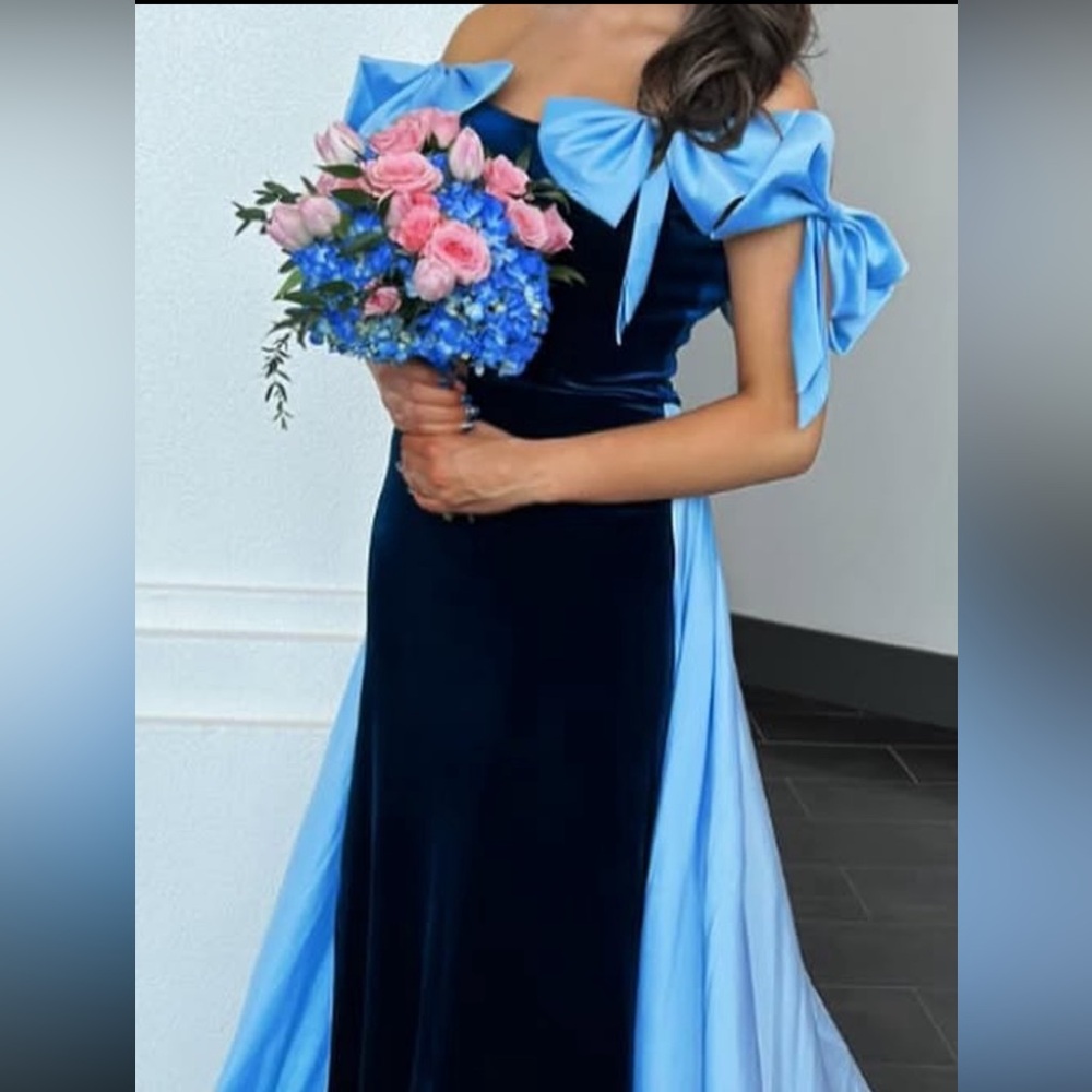 RACHEL ALLAN Navy and Light Blue Two-Tone Maxi Gown